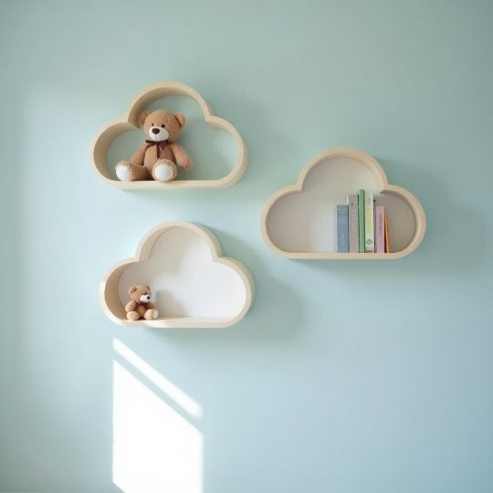 Drei weisse Wolkenregale als Deko für das Kinderzimmer