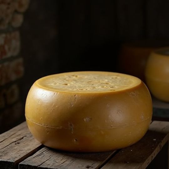 Ganze Laib Alpkäse aus dem Speicher von 2025