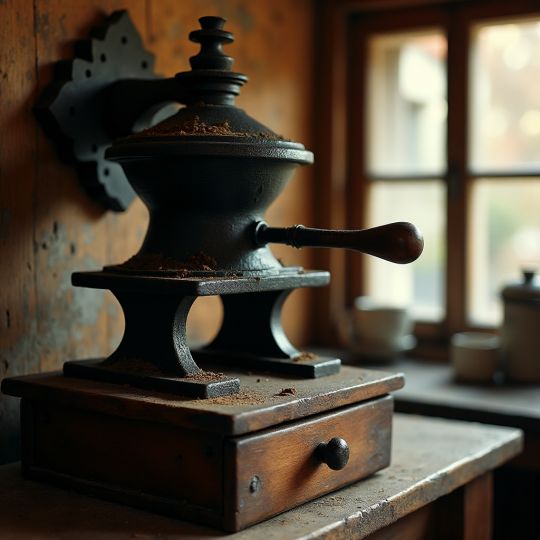 Schwere Wandkaffeemühle aus Eisen mit Handkurbel