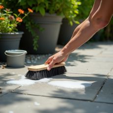 Unterstützung beim Plattenboden schrubben und Balkon fit machen