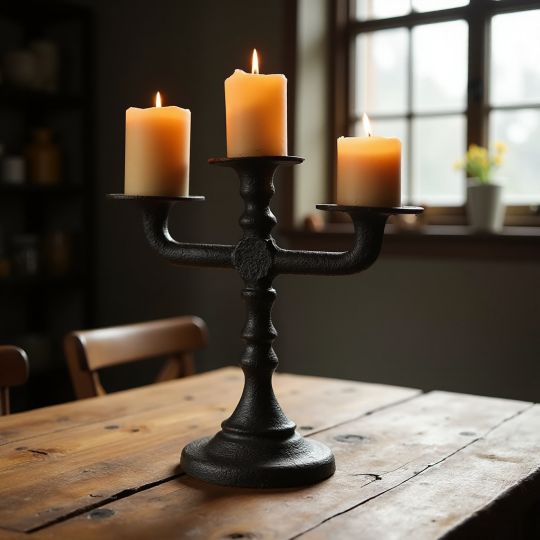 Uralter handgeschmiedeter Kerzenhalter aus dunklem Metall